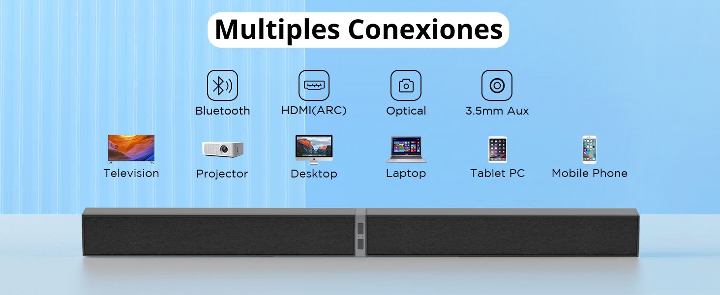Barra de Sonido TV 80W Bluetooth - Diseño 2 en 1