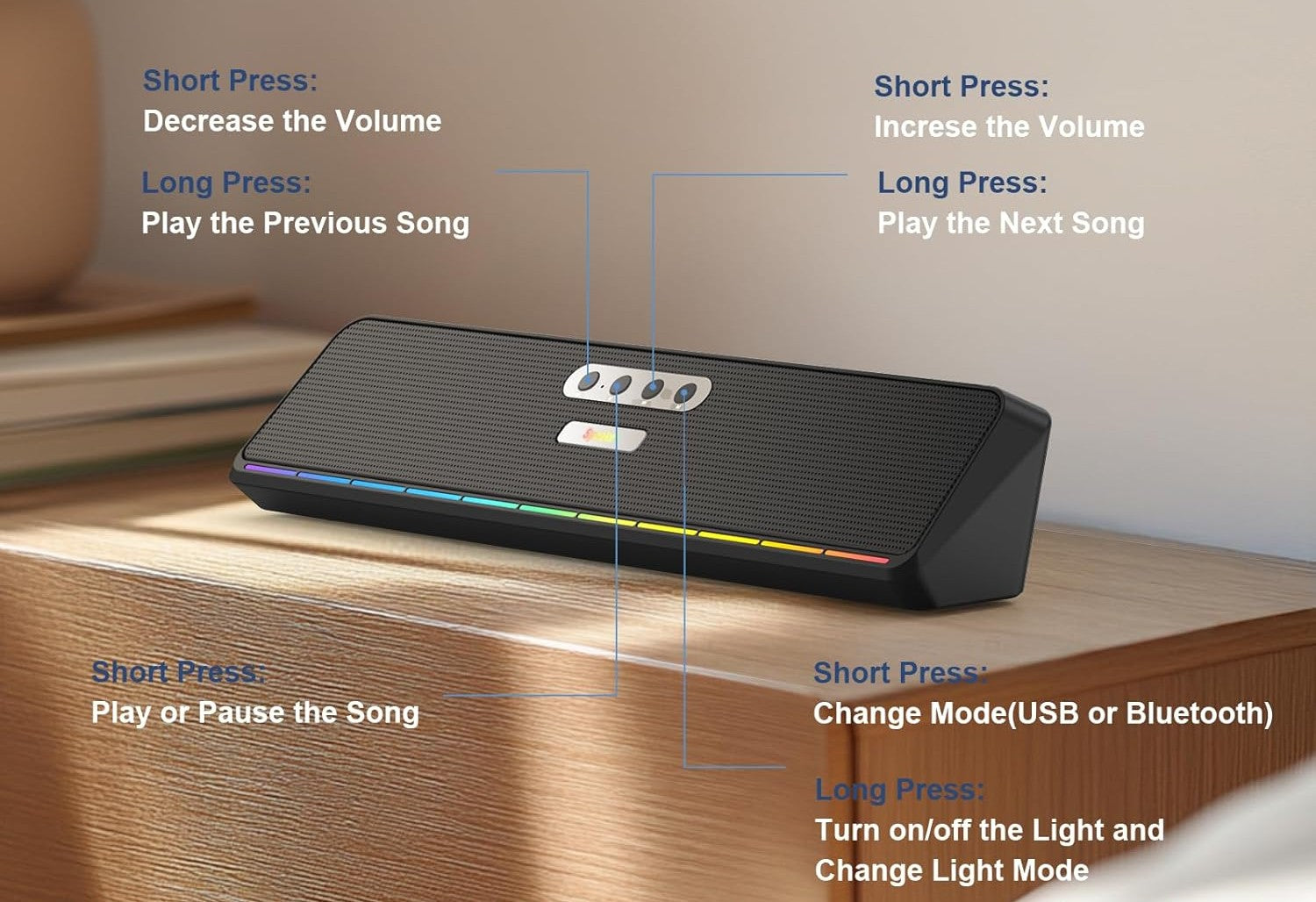 Altavoces USB PC 6W Bluetooth con Luces LED RGB