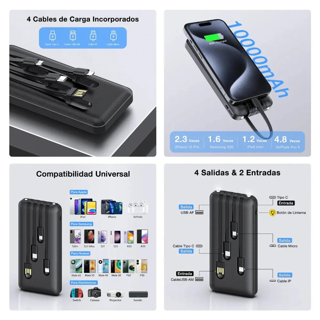 PowerBank Portátil 1HORA 10000mAh - Carga Rápida